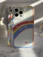 قاب موبایل آیفون آسمان آبی و رنگین کمان هلوگرامی + آویز خرسی - Image 17