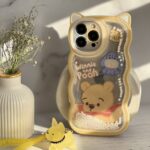 قاب موبایل آیفون خرس پو زرد آکواریومی مروارید دار گوش دار