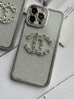 قاب موبایل آیفون شنل نگین دار برجسته براق نقره ای - Image 9