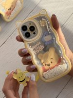 قاب موبایل آیفون خرس پو زرد آکواریومی مروارید دار گوش دار - Image 6