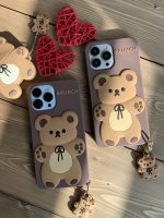 قاب موبایل آیفون خرس قهوه ای مینیمال سیلیکونی + آویز - Image 8