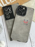 قاب موبایل آیفون چرم و جیر طوسی اسمایل محافظ لنزدار - Image 8