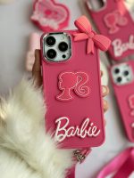 قاب موبایل آیفون باربی پاپیونی صورتی + بند بلند - Image 6