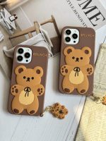 قاب موبایل آیفون خرس قهوه ای مینیمال سیلیکونی + آویز - Image 2