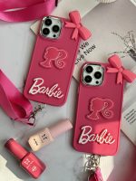 قاب موبایل آیفون باربی پاپیونی صورتی + بند بلند - Image 17