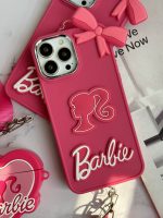 قاب موبایل آیفون باربی پاپیونی صورتی + بند بلند - Image 16