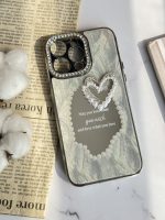 قاب موبایل آیفون قلب رمانتیک آیینه ای نگین دار + بندست - Image 15