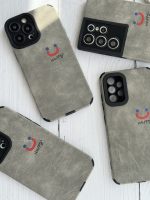 قاب موبایل آیفون چرم و جیر طوسی اسمایل محافظ لنزدار - Image 5