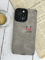 قاب موبایل آیفون چرم و جیر طوسی اسمایل محافظ لنزدار - Image 12