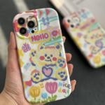 قاب موبایل آیفون خرس نقاشی آبرنگی پایه استند دار