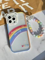 قاب موبایل آیفون آسمان آبی و رنگین کمان هلوگرامی + آویز خرسی - Image 11