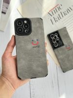 قاب موبایل آیفون چرم و جیر طوسی اسمایل محافظ لنزدار - Image 10