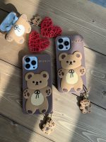 قاب موبایل آیفون خرس قهوه ای مینیمال سیلیکونی + آویز - Image 14