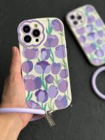 قاب موبایل آیفون گل لاله بنفش محافظ لنز طرح دار + حلقه ست ( 3011 )