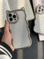 قاب موبایل آیفون گربه شاینی نقره ای گوش برجسته - Image 5