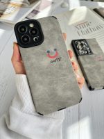 قاب موبایل آیفون چرم و جیر طوسی اسمایل محافظ لنزدار - Image 6