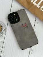 قاب موبایل آیفون چرم و جیر طوسی اسمایل محافظ لنزدار - Image 15