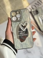 قاب موبایل آیفون قلب رمانتیک آیینه ای نگین دار + بندست - Image 14