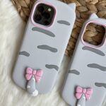 قاب موبایل آیفون گربه سیلیکونی دم پاپیون دار