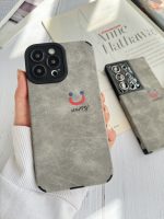 قاب موبایل آیفون چرم و جیر طوسی اسمایل محافظ لنزدار - Image 9