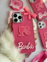 قاب موبایل آیفون باربی پاپیونی صورتی + بند بلند