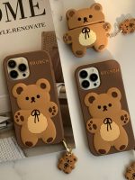 قاب موبایل آیفون خرس قهوه ای مینیمال سیلیکونی + آویز - Image 11