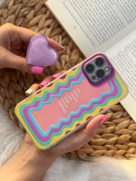 قاب موبایل آیفون هپی لایف هفت رنگ + پاپسوکت قلبی بنفش - Image 13