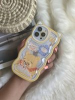 قاب موبایل آیفون خرس پو زرد آکواریومی مروارید دار گوش دار - Image 16