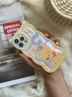 قاب موبایل آیفون خرس پو زرد آکواریومی مروارید دار گوش دار - Image 13