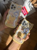 قاب موبایل آیفون خرس پو زرد آکواریومی مروارید دار گوش دار - Image 5