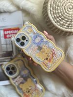 قاب موبایل آیفون خرس پو زرد آکواریومی مروارید دار گوش دار - Image 14