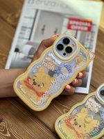 قاب موبایل آیفون خرس پو زرد آکواریومی مروارید دار گوش دار - Image 12