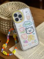 قاب موبایل آیفون خرس و پروانه نقاشی + بندست کوتاه - Image 2