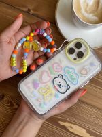 قاب موبایل آیفون خرس و پروانه نقاشی + بندست کوتاه - Image 5