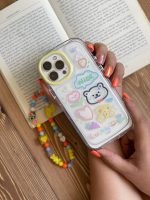 قاب موبایل آیفون خرس و پروانه نقاشی + بندست کوتاه - Image 27