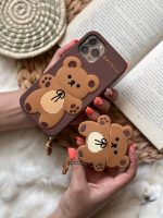 قاب موبایل آیفون خرس قهوه ای مینیمال سیلیکونی + آویز - Image 18