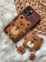قاب موبایل آیفون خرس قهوه ای مینیمال سیلیکونی + آویز - Image 19