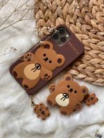 قاب موبایل آیفون خرس قهوه ای مینیمال سیلیکونی + آویز - Image 22
