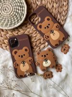 قاب موبایل آیفون خرس قهوه ای مینیمال سیلیکونی + آویز - Image 17