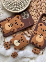 قاب موبایل آیفون خرس قهوه ای مینیمال سیلیکونی + آویز - Image 21