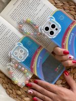 قاب موبایل آیفون آسمان آبی و رنگین کمان هلوگرامی + آویز خرسی - Image 2