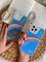 قاب موبایل آیفون آسمان آبی و رنگین کمان هلوگرامی + آویز خرسی - Image 3