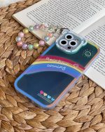 قاب موبایل آیفون آسمان آبی و رنگین کمان هلوگرامی + آویز خرسی - Image 4