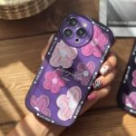 قاب موبایل آیفون گل لوندر بنفش آبرنگی محافظ لنزدار