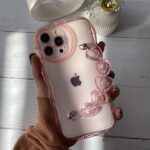 قاب موبایل آیفون رزپینک بندقلبی دوربین قلبی