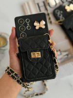 قاب موبایل سامسونگ مشکی بند زنجیری بلند بالشتی پروانه ای جاکارتی دار - Image 6