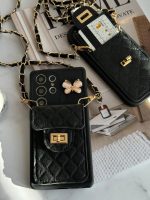 قاب موبایل آیفون مشکی بند زنجیری بلند بالشتی پروانه ای جاکارتی دار - Image 20