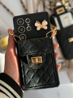 قاب موبایل سامسونگ مشکی بند زنجیری بلند بالشتی پروانه ای جاکارتی دار - Image 17