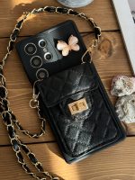 قاب موبایل آیفون مشکی بند زنجیری بلند بالشتی پروانه ای جاکارتی دار - Image 18