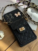 قاب موبایل سامسونگ مشکی بند زنجیری بلند بالشتی پروانه ای جاکارتی دار - Image 24